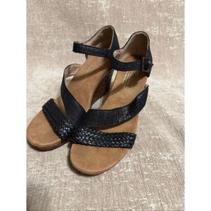TOMS Women's Clarissa Braided Strappy Open Toe Wedge Sandals Black Size 7